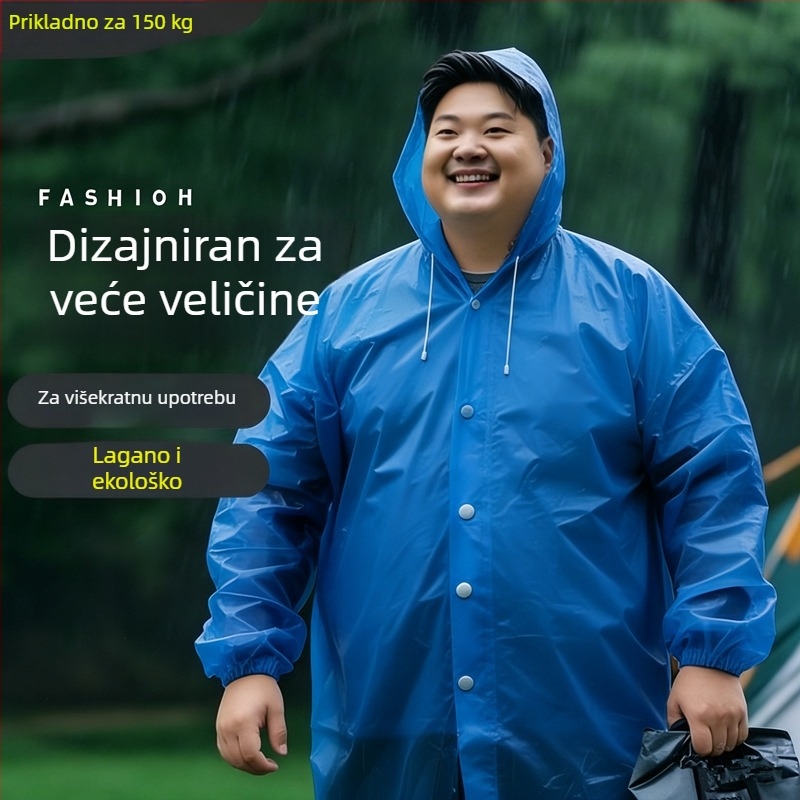 Odrasla EVA duga kišna kabanica, pončo, ponovno upotrebljiva, ekološki prihvatljiva, lagana za planinarenje i putovanja, s vezom