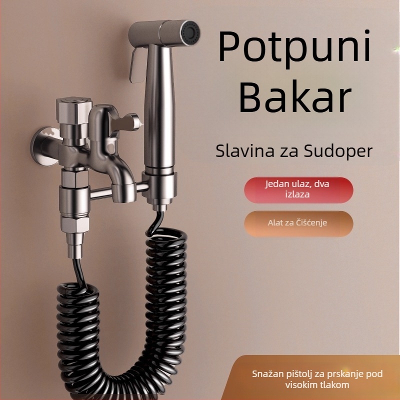 Balkonska slavina za kantu za mop s raspršivačem, visokotlačni mlaz, dvostruki izlaz za čišćenje kupaonice