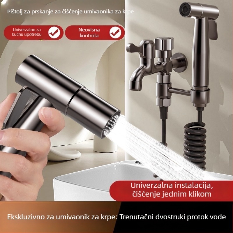 Balkonska slavina za kantu za mop s raspršivačem, visokotlačni mlaz, dvostruki izlaz za čišćenje kupaonice