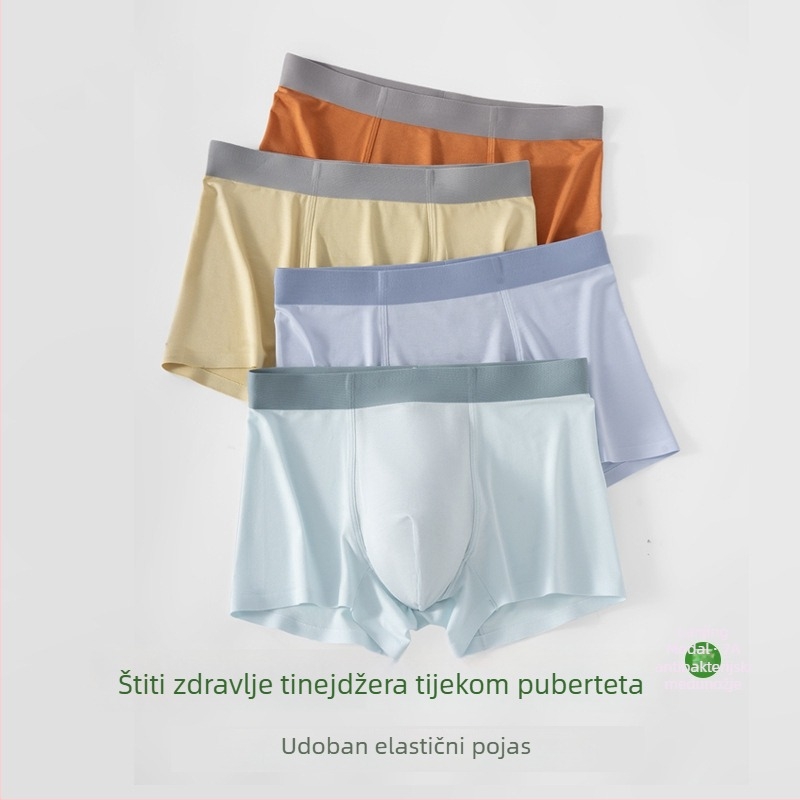 Lanjing muške tinejdžerske gaćice od modal vlakna, prozračne, antibakterijske, udobne, srednje visine struka, pleteni materijal, jednobojne