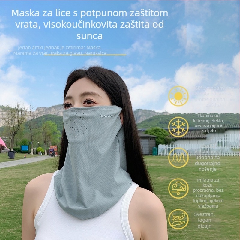 Ženska maska za zaštitu od sunca s UV zaštitom, šal za glavu za vožnju biciklom s trakicama za uši, ovratnik, veo od ice silk za vanjske aktivnosti