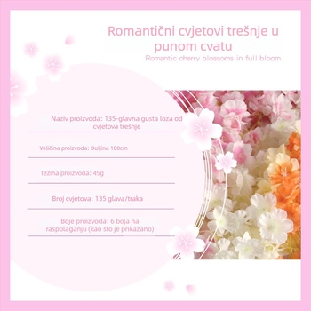 Umjetne loze s cvjetovima trešnje, omotane oko cijevi klimatizacije, dekorativne loze za strop i fotografiranje