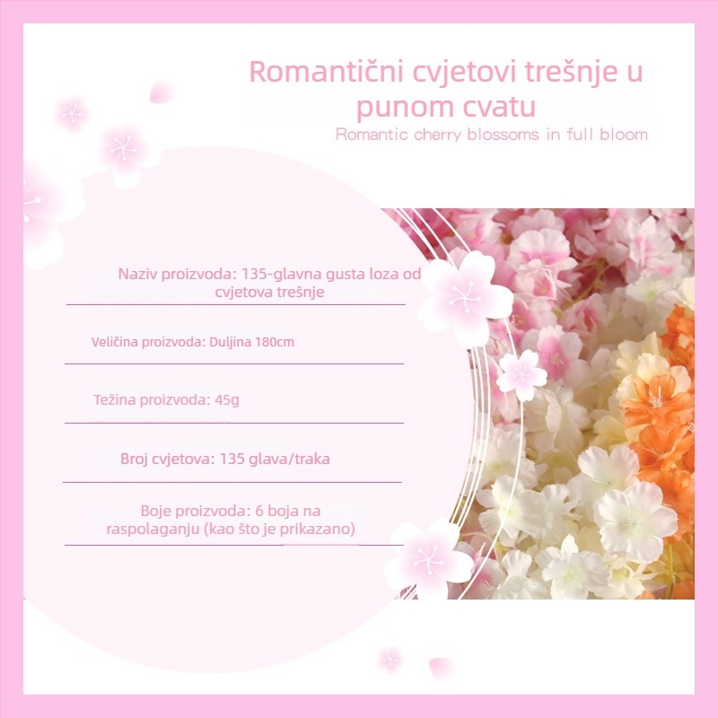 Umjetne loze s cvjetovima trešnje, omotane oko cijevi klimatizacije, dekorativne loze za strop i fotografiranje