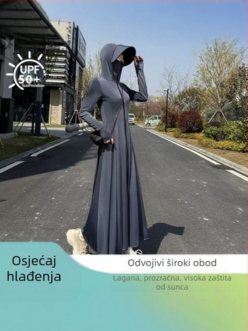 Ženska duga jakna za zaštitu od sunca, uski kroj, dodatno duga, za outdoor, UPF50+