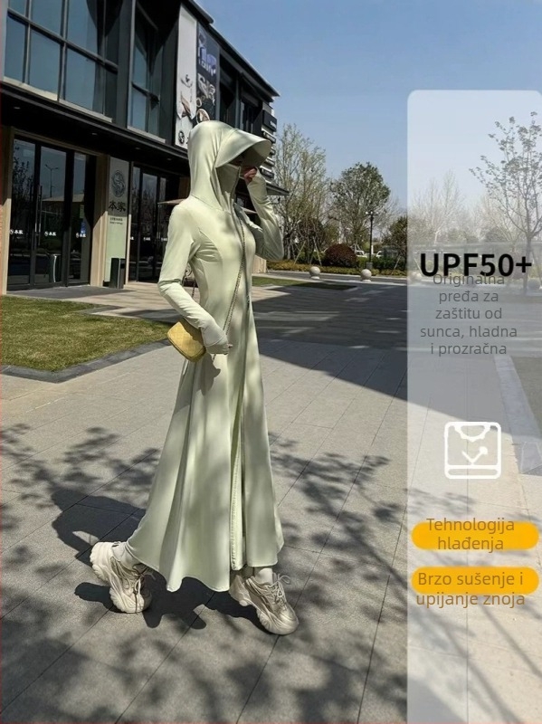 Ženska duga jakna za zaštitu od sunca, uski kroj, dodatno duga, za outdoor, UPF50+