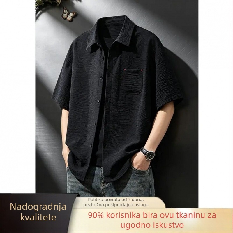 Muška košulja kratkih rukava za ljeto, lagani materijal, vizualno visokokvalitetan izgled, opuštena silueta, plus veličina