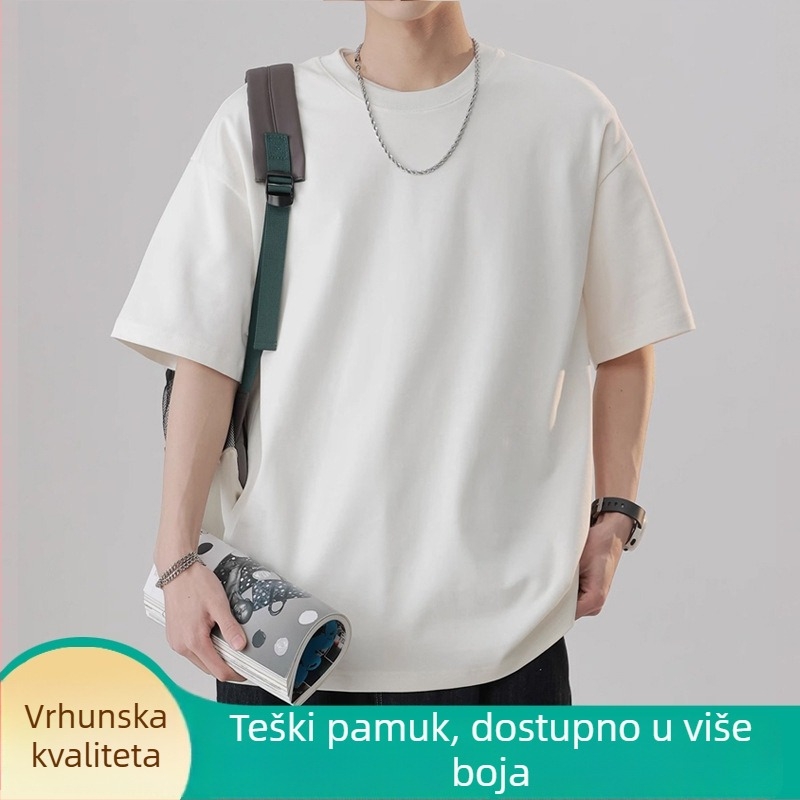 Muška pamučna majica kratkih rukava za ljeto, opuštena kroj, korejski stil, teži 260 g