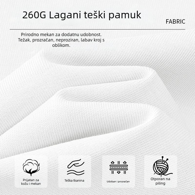 Muška pamučna majica kratkih rukava za ljeto, opuštena kroj, korejski stil, teži 260 g