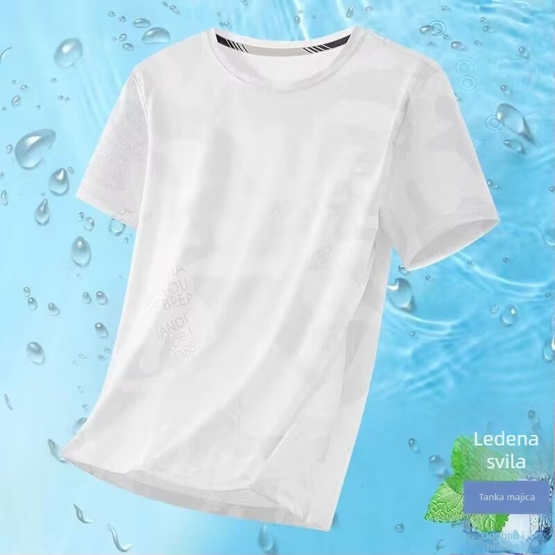 Muška Ice Silk majica kratkih rukava za ljeto, tanka, brzosušeća mrežasta tkanina, opuštenog kroja