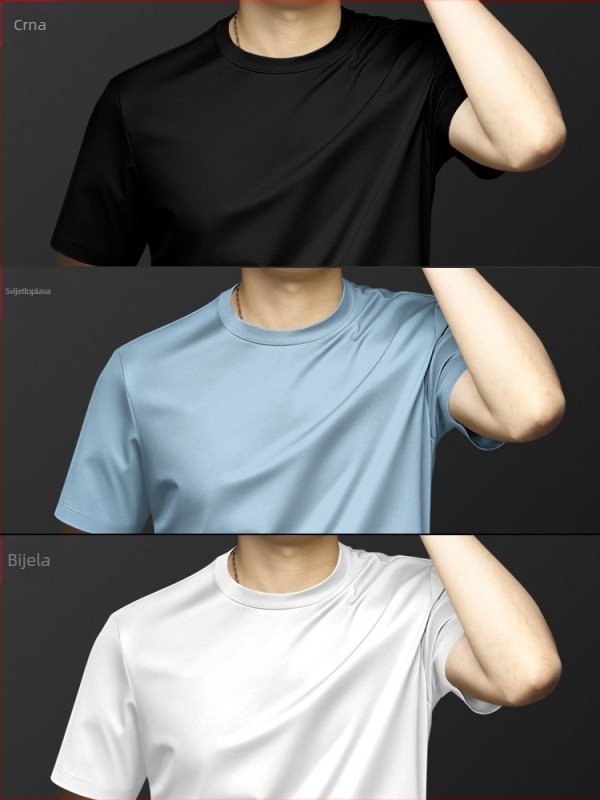 Mulberry Silk muški kratkih rukava T-shirt za ljeto, slim fit, okrugli ovratnik, brzo sušenje, prozračan Ice Silk