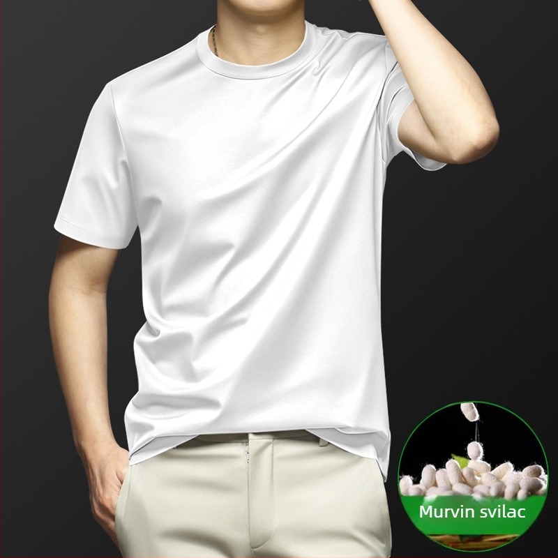 Mulberry Silk muški kratkih rukava T-shirt za ljeto, slim fit, okrugli ovratnik, brzo sušenje, prozračan Ice Silk