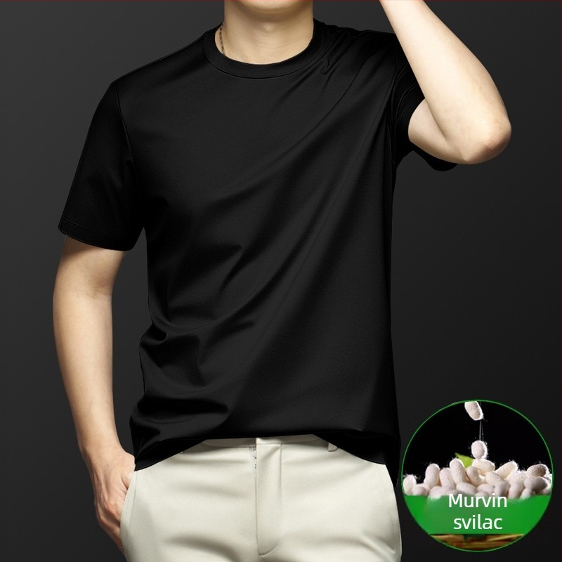 Mulberry Silk muški kratkih rukava T-shirt za ljeto, slim fit, okrugli ovratnik, brzo sušenje, prozračan Ice Silk