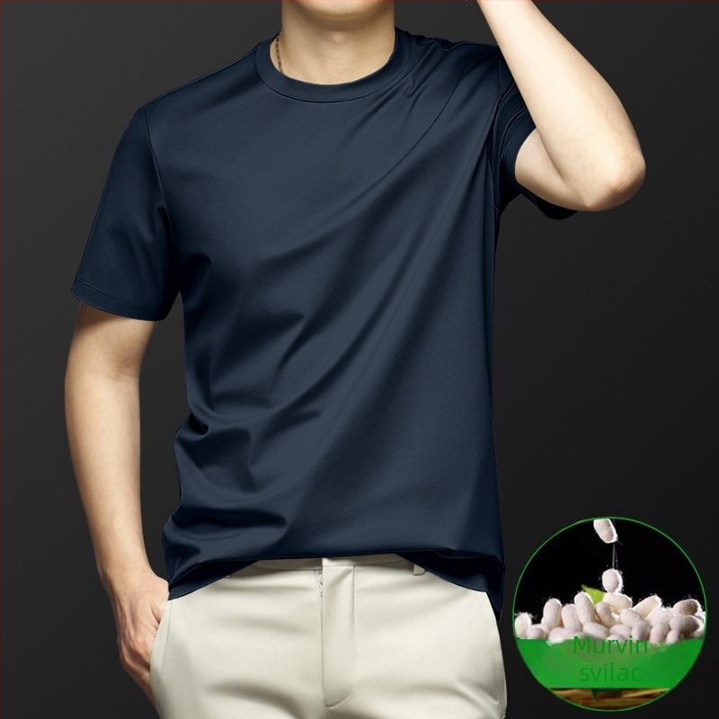 Mulberry Silk muški kratkih rukava T-shirt za ljeto, slim fit, okrugli ovratnik, brzo sušenje, prozračan Ice Silk
