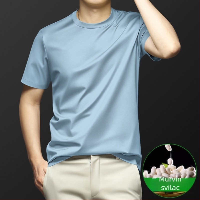 Mulberry Silk muški kratkih rukava T-shirt za ljeto, slim fit, okrugli ovratnik, brzo sušenje, prozračan Ice Silk