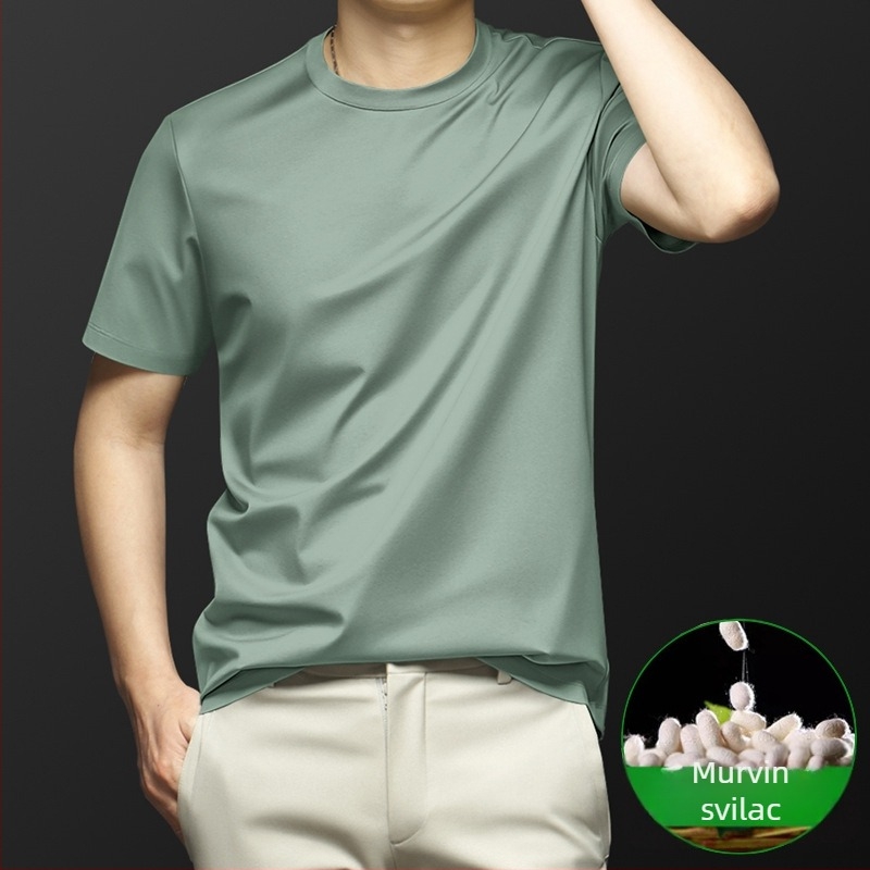 Mulberry Silk muški kratkih rukava T-shirt za ljeto, slim fit, okrugli ovratnik, brzo sušenje, prozračan Ice Silk