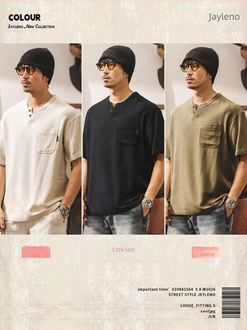 Muška polo majica s Henley ovratnikom od lana, američki retro stil, ljeto 2026