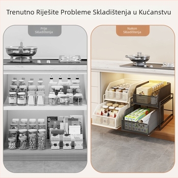 Kuhinjski izvlačni organizator za pohranu, slojevito dvostruko postavljen ispod sudopera – ultra-duboke ladice