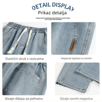 Muške traperice s fleecem za zimu, elastičan pojas, labavi straight kroj, tople svakodnevne hlače