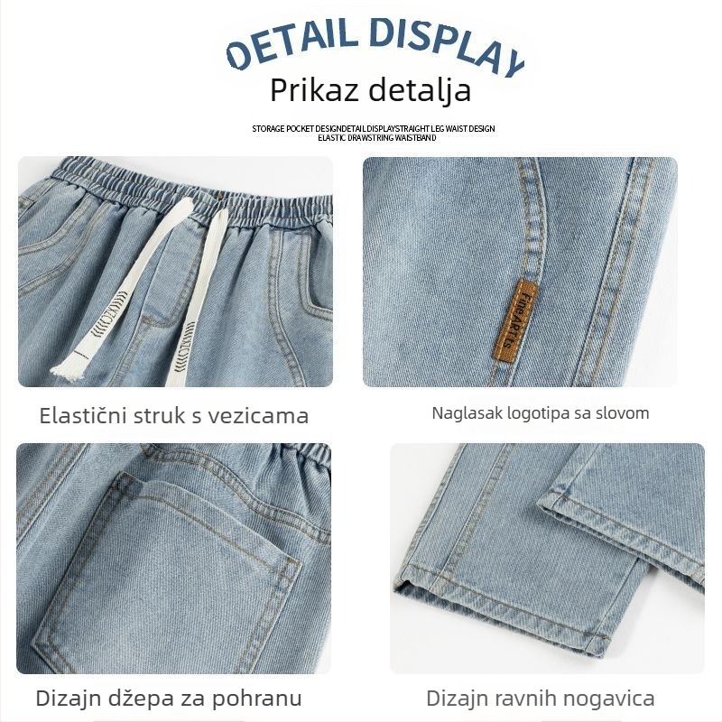 Muške traperice s fleecem za zimu, elastičan pojas, labavi straight kroj, tople svakodnevne hlače