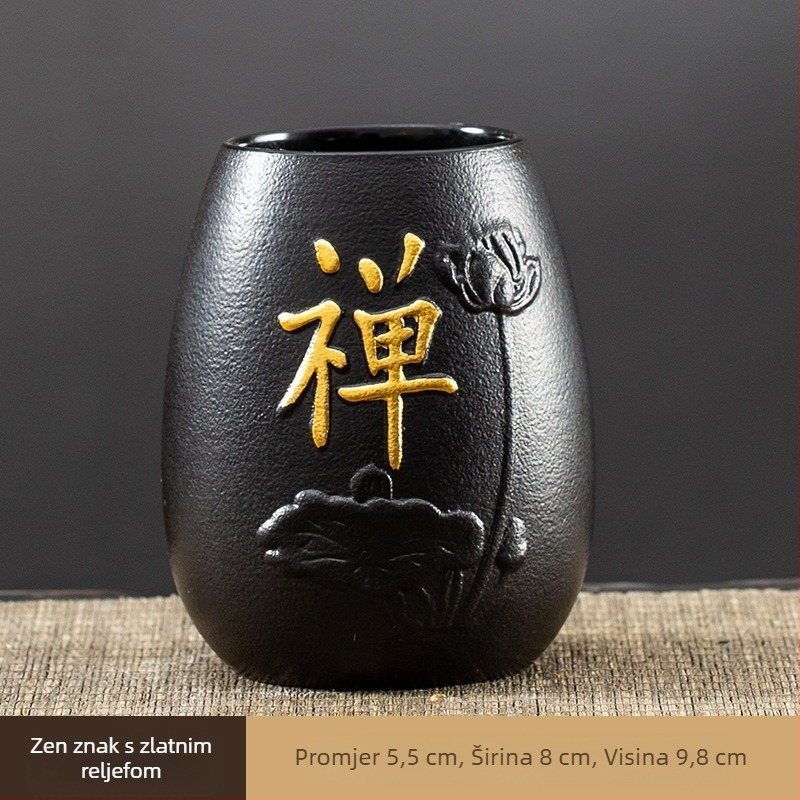 Crni keramički Zen set za tea ceremoniju — šest džentlmena, čajni alati: čajna cijev, klip, igla i ostali dodaci