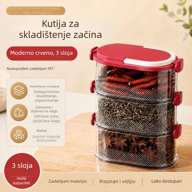 Zatvoreni plastični spremnik za začine, kvadratnog oblika, s poklopcem