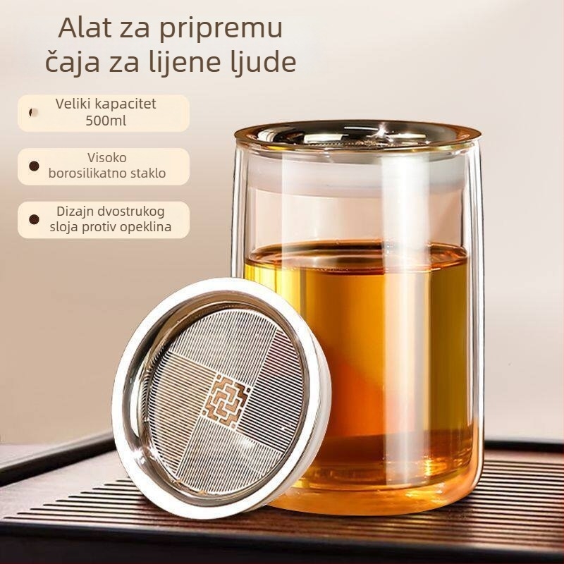 Sve-u-jednom čajnik s simbolom sreće, odjeljak za čaj i vodu, elegantna šalica, ručna drška