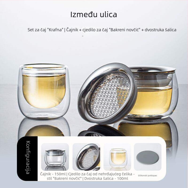 Sve-u-jednom čajnik s simbolom sreće, odjeljak za čaj i vodu, elegantna šalica, ručna drška