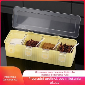 Kutija za začine s četiri odjeljka, integrirano skladište, vodootporna, s žličicom