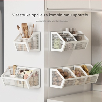 Zidni organizator za luk, đumbir i češnjak – bez bušenja, metalna košara za pohranu