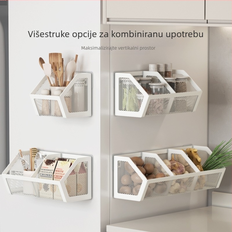 Zidni organizator za luk, đumbir i češnjak – bez bušenja, metalna košara za pohranu
