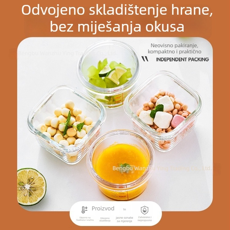 Staklena kutija za bebinu hranu s čvrstim poklopcem, kapacitet 300 ml, posuda za voće i grickalice, dijelič hrane, kutija za ručak