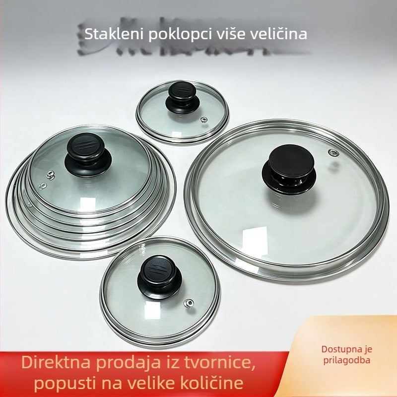 Poklopac od kaljenog stakla za lonce i tave, proziran, okrugli, univerzalna veličina, otporan na visoke temperature, promjer 16–32 cm