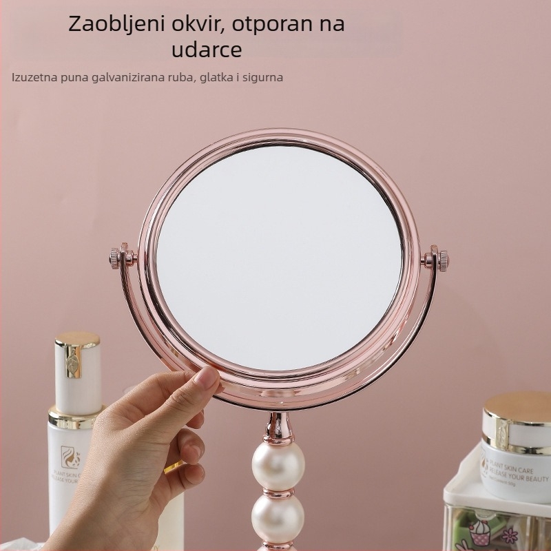 Europski stil dvostrano ogledalo za šminku na stolu s perlovim stupom, 2x povećanje, visoka definicija