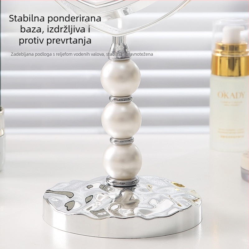 Europski stil dvostrano ogledalo za šminku na stolu s perlovim stupom, 2x povećanje, visoka definicija