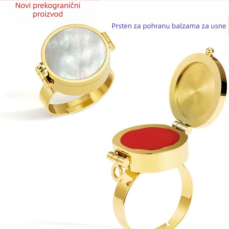 Prsten za ruž s pretincom za tablete, podesivi nehrđajući čelik, geometrijski dizajn, unisex dodatak