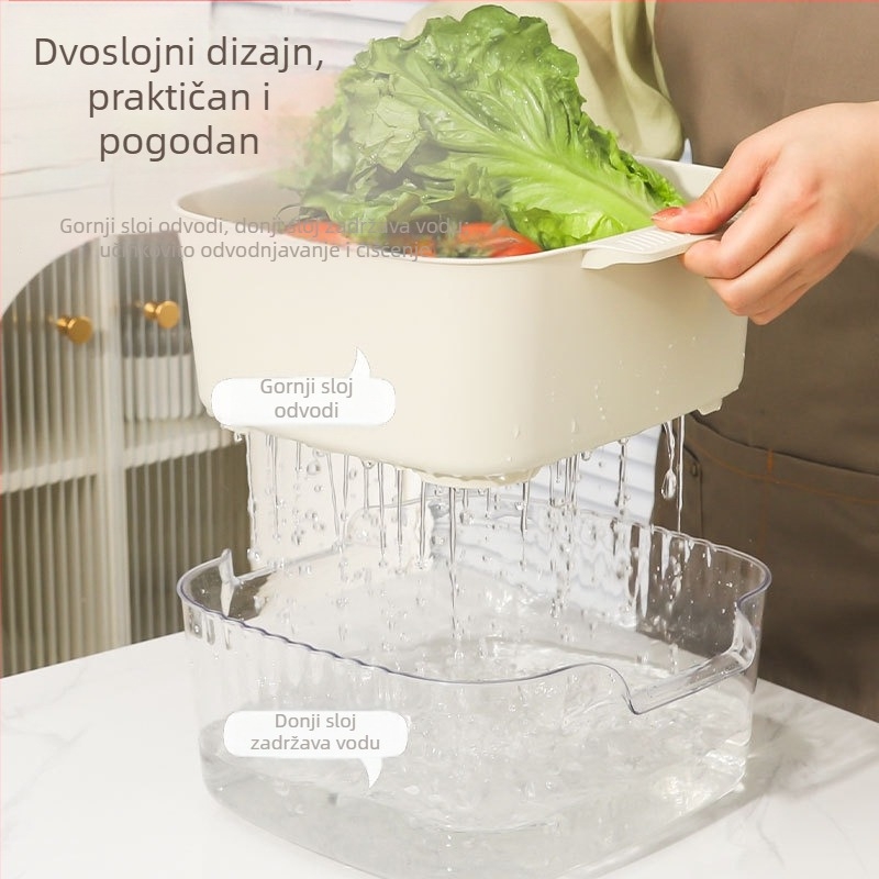 Veliki kuhinjski koš za odvod, dvostruki plastični koš za pranje povrća