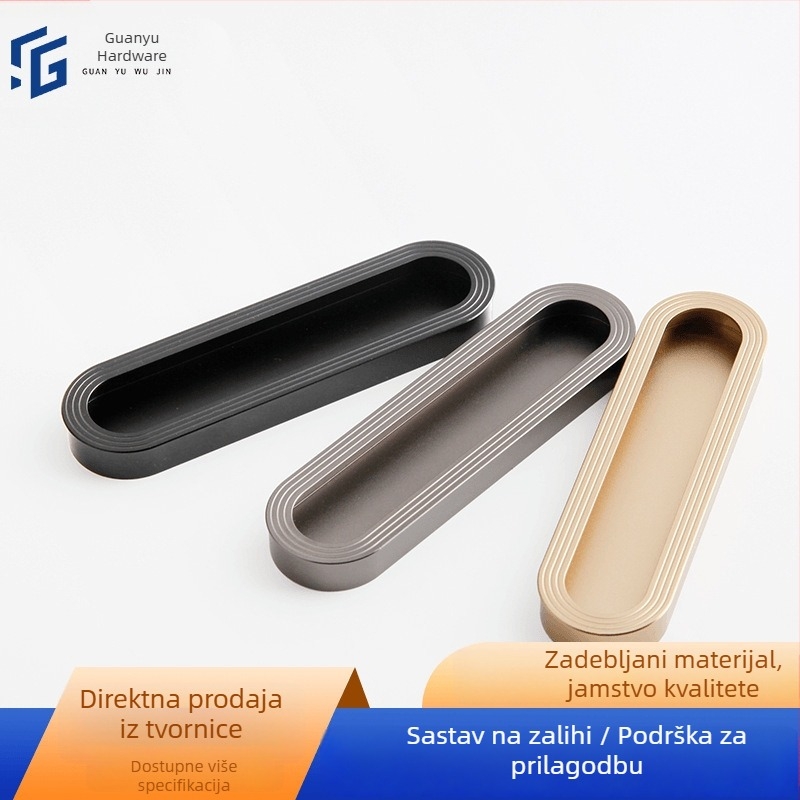 Tamna aluminijska ručka za ormar s ugradbenim žljebom za ladice i klizna vrata, tatami inspirirana skrivena ručka