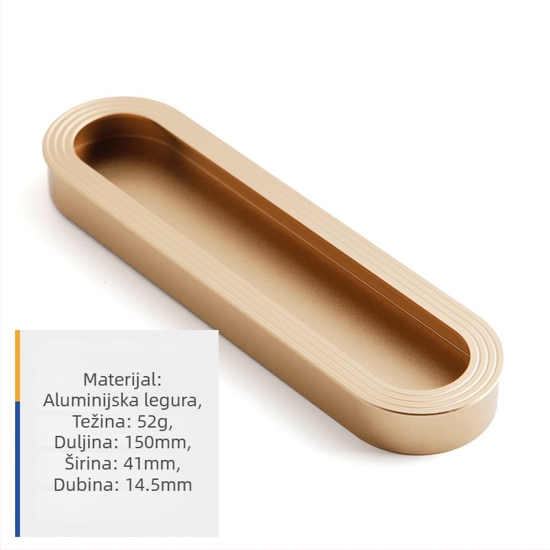 Tamna aluminijska ručka za ormar s ugradbenim žljebom za ladice i klizna vrata, tatami inspirirana skrivena ručka