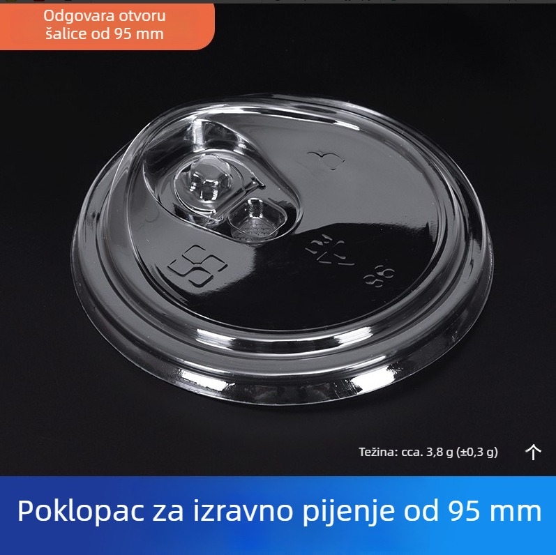 Jednokratne poklopce za šalice mliječnog čaja, PET, polukružni poklop 90 mm, plosnati poklop 95 mm, lukasti poklop 95 mm, poklop za kavu, poklop za izravno ispijanje 98 mm, sferni poklop