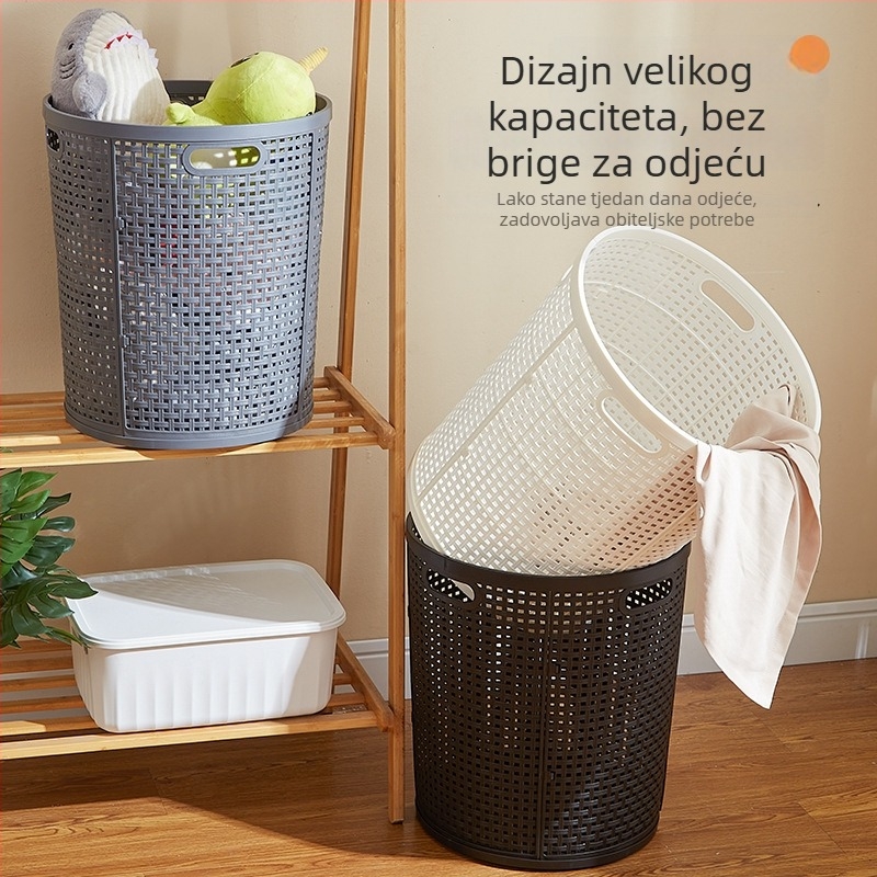 Plastična košarica za veš s imitacijom ratana, velika kapacitet za odjeću i igračke