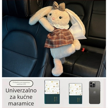 Kutija za maramice za automobil s visećim dizajnom zeca i pliš dekoracijom