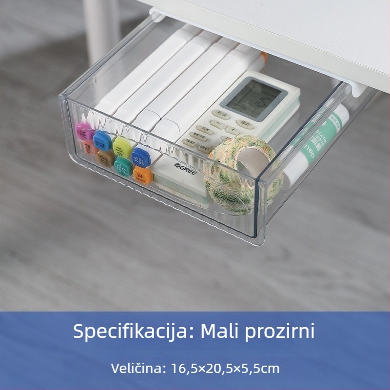 Skriti organizator za pribor na stol, ispod njega ladica za povlačenje, viseći spremnik za pohranu — štedi prostor