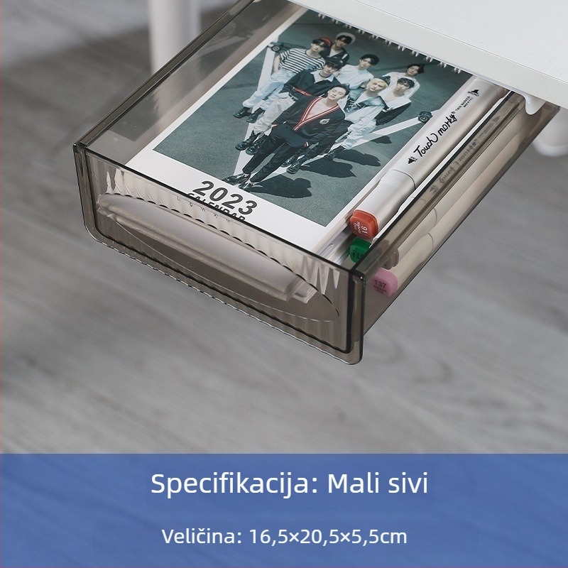 Skriti organizator za pribor na stol, ispod njega ladica za povlačenje, viseći spremnik za pohranu — štedi prostor