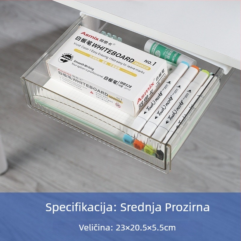 Skriti organizator za pribor na stol, ispod njega ladica za povlačenje, viseći spremnik za pohranu — štedi prostor