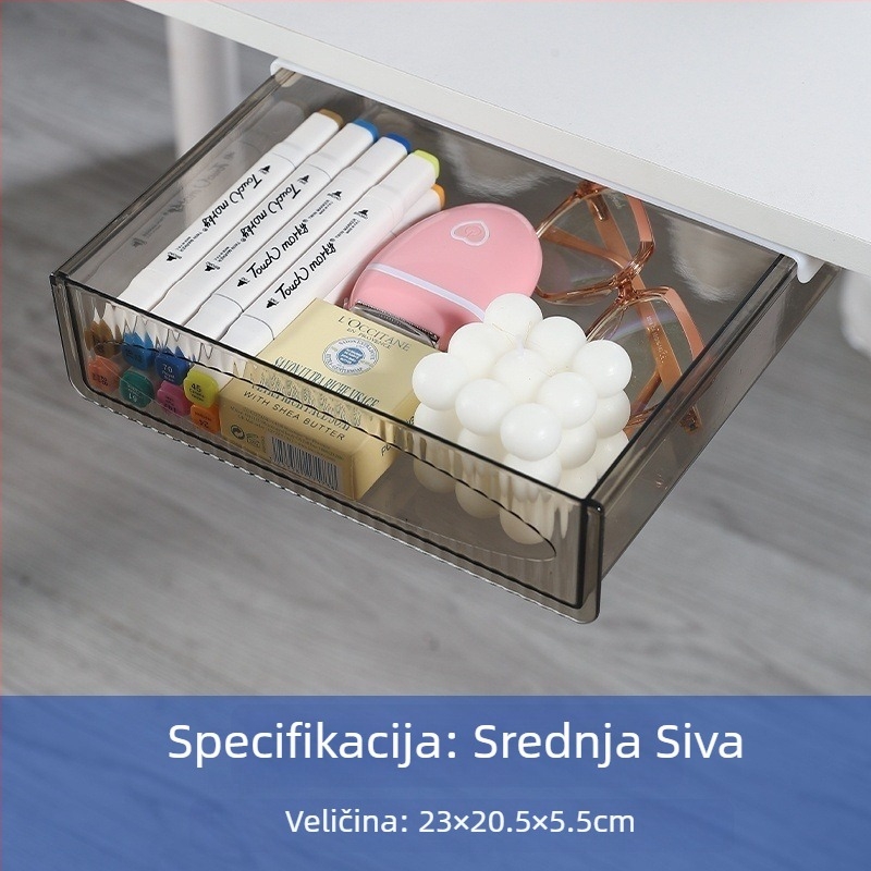 Skriti organizator za pribor na stol, ispod njega ladica za povlačenje, viseći spremnik za pohranu — štedi prostor