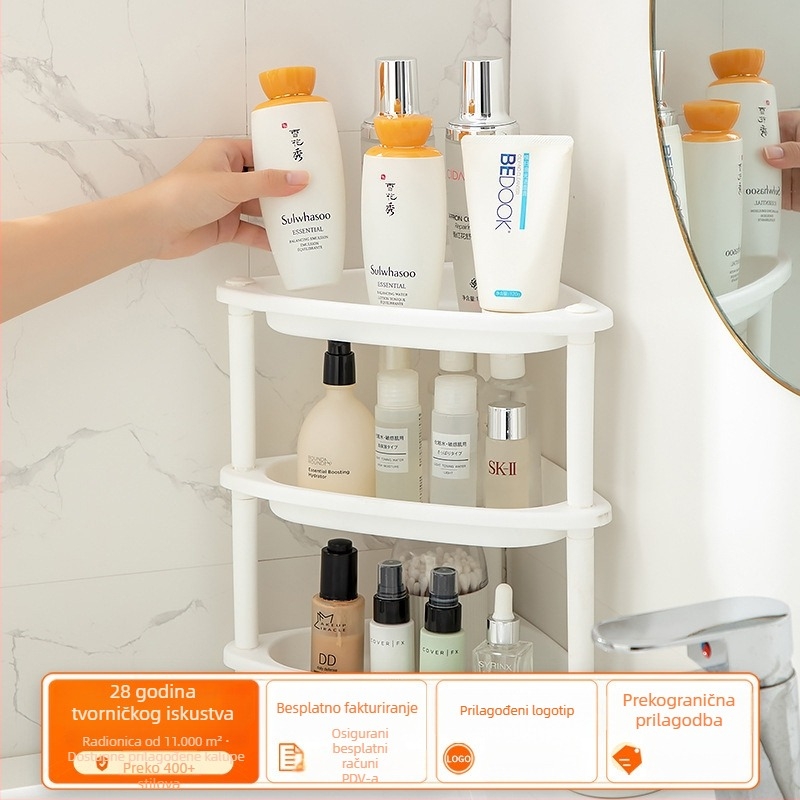 Mini plastični kupaonski regal, 3-etažni stolni organizator za kozmetiku i maske, bez bušenja