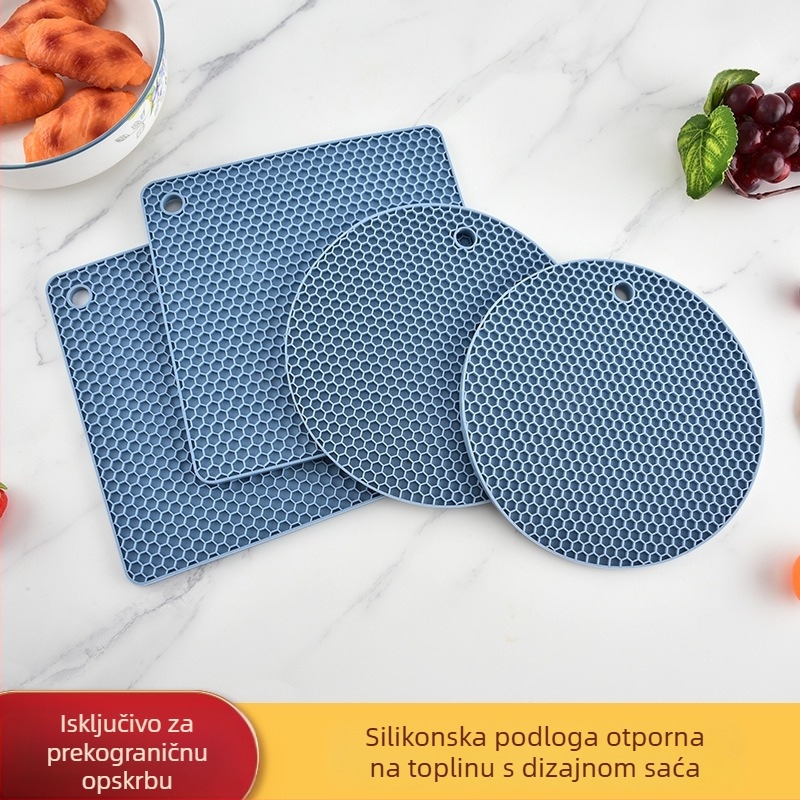 Silikonska podmetač za stol i posuđe, otporna na visoke temperature, protiv opeklina, okrugla ili kvadratna, uzorak saćaste mreže