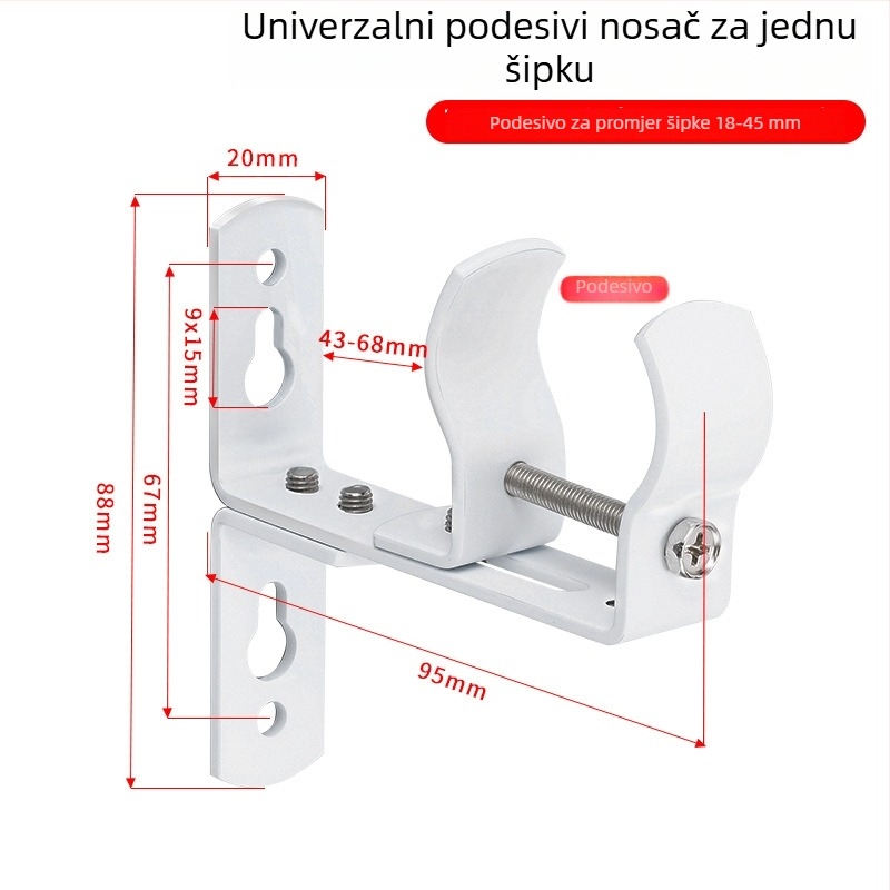 Podesivi držač od nehrđajućeg čelika za rimski štap, dvostruka šipka za zid, kuka za zavjese, baza bez bušenja