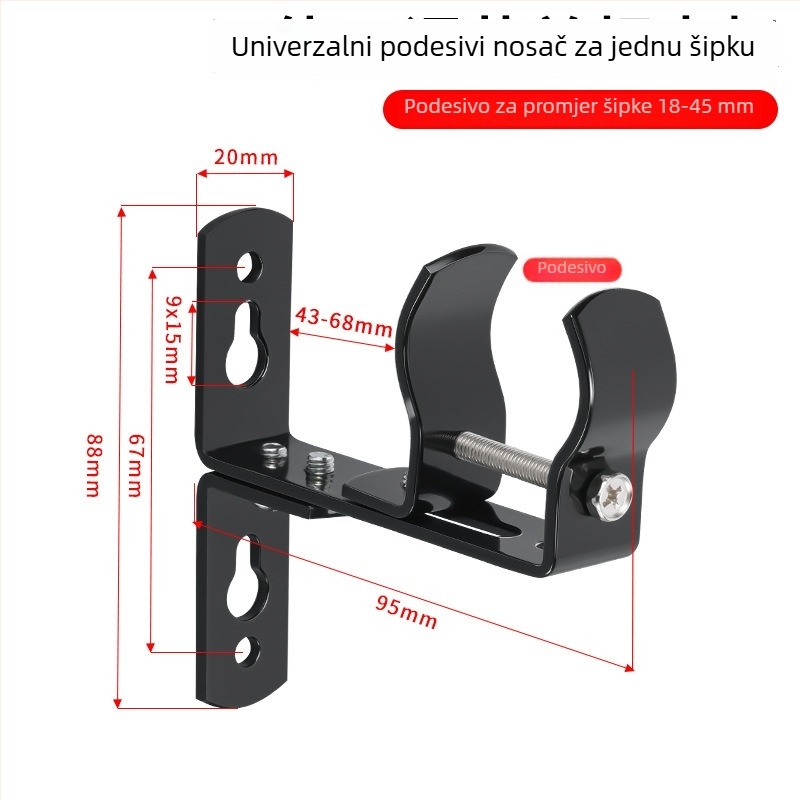 Podesivi držač od nehrđajućeg čelika za rimski štap, dvostruka šipka za zid, kuka za zavjese, baza bez bušenja
