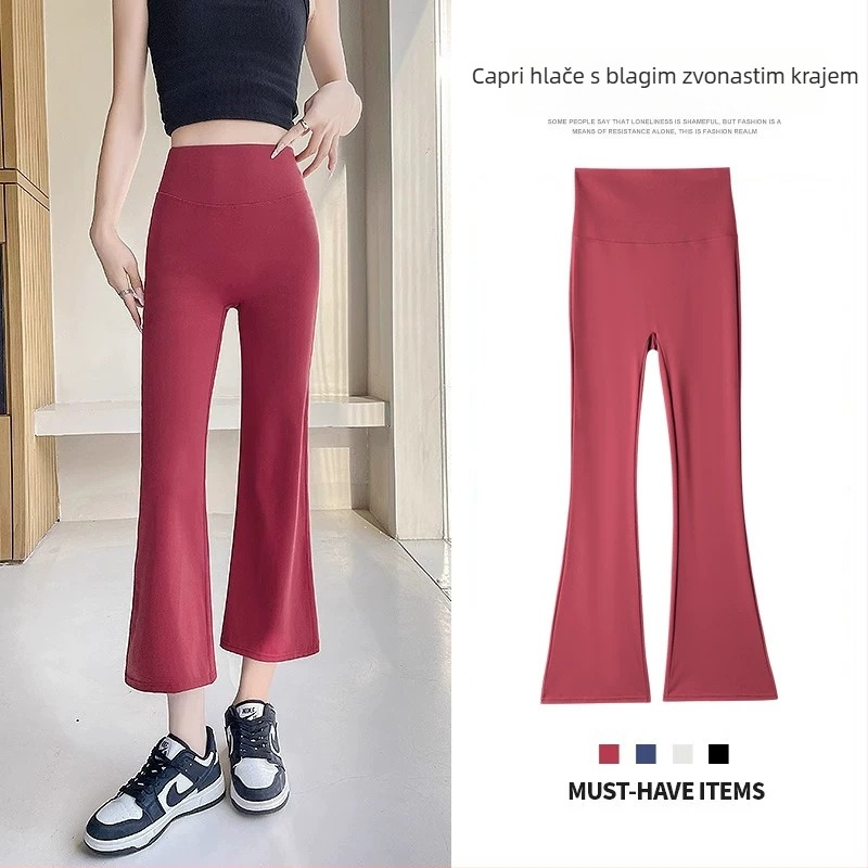 Ženske joga hlače microflare od ice-silk za žene niskog rasta, lagani drapirani kroj, duljina 7/8, shark stil sportne hlače